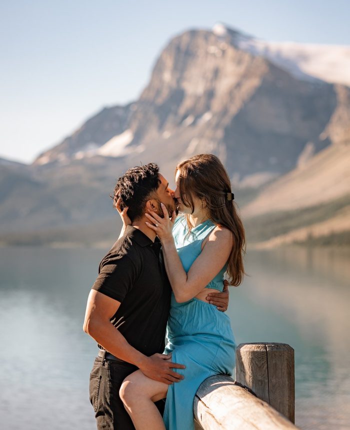 A Mountaintop Proposal Above Turquoise Alpine Lakes in Alberta