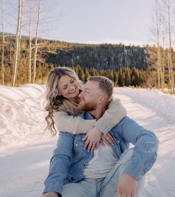 Relaxed Wyoming Engagements with Frosted Evergreens