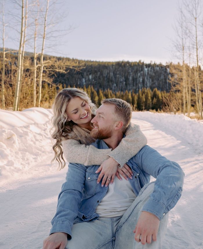Relaxed Wyoming Engagements with Frosted Evergreens