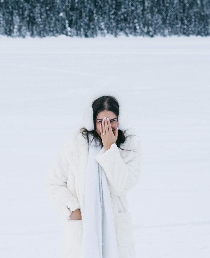 Frosty and Frozen Lake Proposal at Lake Louise in Alberta